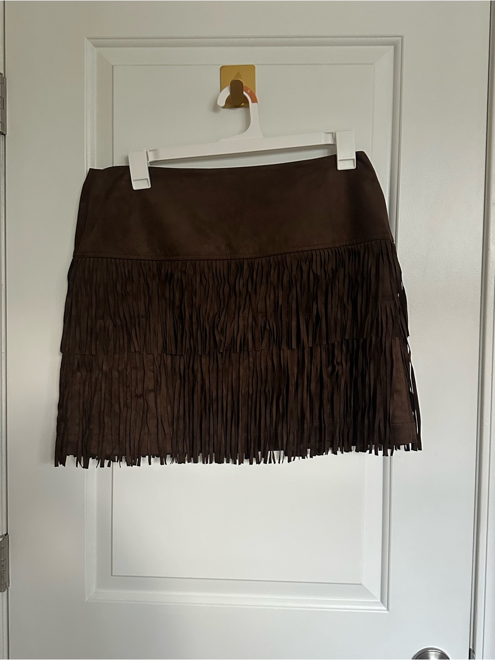 LOFT Brown Suede-Fringe Mini Skirt